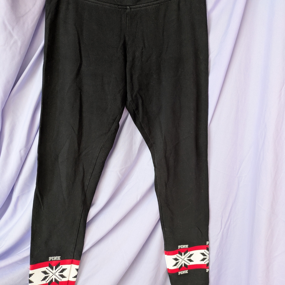 Victoria's Secret Black Yoga Pants with Snowflake Pattern